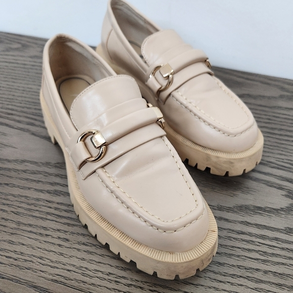 Zara Track Chunky Lug Sole Buckle Loafers Womens Size 6 European 36 Cream - Picture 5 of 9